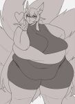  &lt;3 absurd_res animal_humanoid big_breasts blush breasts canid canid_humanoid canine canine_humanoid ears_up eyewear female fox_humanoid glasses hi_res huge_breasts humanoid humanoid_pointy_ears looking_at_viewer mammal mammal_humanoid monochrome multi_tail obese one_eye_closed overweight pupils raised_tail slit_pupils solo strongmoist tail thick_thighs wide_hips wink 