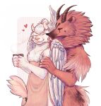  albino duo embrace fan_character fluffy fur hi_res hug i_luv_my_mom228 kissing_cheek male male/male morning romantic romantic_couple wings 