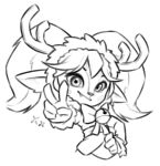  anthro antlers bell bow_ribbon capreoline christmas deer faun female freckles gesture hi_res holidays horn hotpixa humanoid humanoid_pointy_ears league_of_legends looking_at_viewer mammal poppy_(lol) reindeer reindeer_antlers riot_games sketch smile snow_fawn_poppy_(lol) solo sparkles twintails_(hairstyle) v_sign 