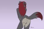  animated anthro canid canine canis domestic_dog female fur grey_body grey_fur hair looking_at_viewer mammal nude purplelemons red_eyes red_hair short_playtime simple_background solo tail tongue tongue_out 