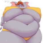  absurd_res animal_humanoid anthro belly belly_overhang big_breasts blue_eyes blush bra breasts brown_hair chubby_female clothing elephant elephant_daisy elephant_humanoid elephant_tail elephantid fat_belly female gold_crown grey_body grey_skin hair hands_at_sides hi_res hidenafox huge_breasts humanoid looking_at_viewer looking_down looking_down_at_viewer mammal mammal_humanoid mario_bros navel nintendo nipple_outline obese obese_anthro obese_female overweight overweight_anthro overweight_female panties princess_daisy proboscidean proboscidean_humanoid proboscis_(anatomy) signature solo thick_thighs trunk_(anatomy) under_boob underwear wide_hips 
