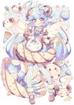  1girl blue_hair bow bowtie food goat goat_horns halo highres holding holding_food holding_ice_cream holding_ice_cream_cone holding_umbrella horns hyou_(pixiv3677917) ice_cream ice_cream_cone maid original red_eyes shoes short_hair thighhighs umbrella wings 