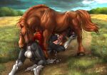 69_position all_fours anal anthro backsack ball_fondling balls bestiality big_balls big_penis bodily_fluids brown_body brown_fur cum cumshot duo ejaculation equid equine feral field fondling fur genital_fluids genitals grey_body grey_fur hair hi_res hooves horse intraspecies intraspecies_bestiality licking male male/male mammal muscular muscular_feral muscular_male nude on_grass on_ground oral outside penile penis penis_lick red_hair rimming rufciu rufuz sex tahoe tongue tongue_out 