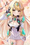  absurdres autumn autumn_leaves breasts highres kaede_(maple4rt) leaf maple_leaf mythra_(xenoblade) xenoblade_chronicles_(series) xenoblade_chronicles_2 