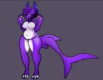 anthro bandage breasts chubby_female clothing female female_focus fish genitals hair latex manokit marine pubes purple_body pussy rubber rubber_clothing rubber_suit saki_the_sergal shark slightly_chubby solo tail 