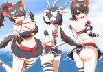  3girls animal_ears antelope_ears antelope_horns ass australian_devil_(kemono_friends) bare_shoulders batten_japari_dan bikini bikini_skirt black_bikini black_hair blackbuck_(kemono_friends) blush bow breasts brown_eyes cleavage extra_ears eyepatch fang gazelle_horns hair_over_one_eye highres hiroi_butani horns kemono_friends kemono_friends_3 large_breasts long_hair looking_at_viewer medical_eyepatch medium_breasts multicolored_hair multiple_girls navel open_mouth red_eyes short_hair smile swimsuit tasmanian_devil_(kemono_friends) tasmanian_devil_ears tasmanian_devil_tail two-tone_hair white_hair 