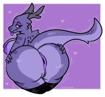  &lt;3 anthro anus aster_(anamazingkobold) big_butt blep blush breasts butt clothing cute_expression female from_behind_position hi_res horn humanoid kobold latex_stockings legwear lilfatpepper markings motion_lines nipples presenting presenting_anus presenting_hindquarters puffy_anus purple_body purple_eyes purple_nipples purple_scales scales sex solo spread_butt spreading thigh_highs tongue tongue_out 