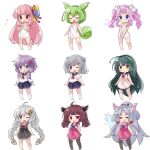  &gt;_&lt; 6+girls ;d absurdres animal_ear_fluff animal_ears bare_arms bare_legs bare_shoulders barefoot black_dress black_sailor_collar blue_eyes blush bow braid brown_hair brown_pantyhose chibi closed_eyes closed_mouth commentary_request dress flying_sweatdrops fox_ears green_hair green_hairband grey_hair hair_between_eyes hair_ornament hairband heart heart_hair_ornament highres kizuna_akari koharu_rikka kotonoha_akane long_hair low_twintails multiple_girls naked_towel no_shoes one_eye_closed pantyhose parted_bangs pink_dress pink_hair ponytail purple_eyes purple_hair red_bow red_eyes ryogo sailor_collar sailor_dress shikoku_metan short_sleeves short_twintails simple_background sleeveless sleeveless_dress smile sweat tail touhoku_itako touhoku_kiritan touhoku_zunko towel twin_braids twintails v-shaped_eyebrows very_long_hair vocaloid voiceroid voicevox white_background white_dress white_sailor_collar yuzuki_yukari zundamon 