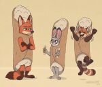  aar0njay ailurid anthro canid canine cannoli cannoli_costume clothing costume daniel_xiao disney female food food_costume fox group hi_res judy_hopps lagomorph leporid male mammal nick_wilde rabbit red_panda trio zootopia 