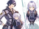  1boy 1girl altina_orion black_hairband black_pantyhose eiyuu_densetsu green_eyes grey_hair gurasion_(gurasion) hairband long_hair looking_at_viewer pantyhose purple_hair rean_schwarzer sen_no_kiseki sen_no_kiseki_iv short_hair simple_background white_background 