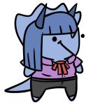  alpha_channel anthro bone_frill bottomwear bow_tie breasts ceratopsian chibi clothed clothing colored dinosaur dress_shirt female frill_(anatomy) hair nrool ornithischian pants reptile scalie shirt simple_background snoot_game solo tail tiffany_(snoot_game) topwear transparent_background triceratops 