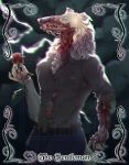  absurd_res amaverse anthro blood bodily_fluids body_horror borzoi canid canine canis clothing cloud creepy creepy_smile domestic_dog electricity english_text gore hair hectoxz hi_res horror_(theme) hunting_dog kemono lightning male mammal monster nightmare_fuel nuibea picture_frame sighthound sky smile solo text 