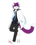  2019 anthro biped blazer blue_eyes bottomwear clothed clothing dipstick_tail domestic_cat felid feline felis fleurfurr fur hair hi_res inner_ear_fluff male mammal markings monotone_ears monotone_hair multicolored_body multicolored_fur necktie pants pawpads paws pink_nose pink_pawpads purple_body purple_fur purple_hair purple_tail shadowfoxxd simple_background solo tail tail_markings tuft two_tone_body two_tone_fur two_tone_tail watermark white_body white_fur white_inner_ear white_tail 