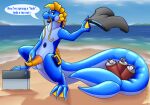  &gt;:d 2023 air_tank air_valve animate_inanimate anthro balls barbel_(anatomy) beach big_tail blue_balls blue_body blue_eyes bodily_fluids bottomwear cheek_frill clothing cooler darkoverord detailed_background digital_media_(artwork) digitigrade dragon eastern_dragon english_text flesh_whiskers frill_(anatomy) genitals gesture grey_bottomwear grey_clothing grey_pupils grey_shorts handles handles_on_back handles_on_hips hi_res huge_tail inflatable living_inflatable looking_at_viewer male mane markings membrane_(anatomy) multicolored_penis one_leg_up open_mouth open_smile orange_markings orange_penis penis pointing pointing_at_penis pupils raised_leg ridged_penis rigel_(darkoverord) seaside shorts smile solo spade_tail tail teeth text tongue two_tone_penis unusual_bodily_fluids webbed_feet webbed_hands yellow_frill yellow_penis yellow_tongue 