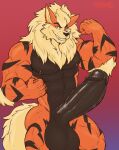  2021 abs anthro arcanine balls erection generation_1_pokemon genitals glans hi_res humanoid_genitalia humanoid_penis male muscular muscular_male nintendo nipples penis pokemon pokemon_(species) simple_background solo standng theneonfox vein 