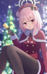  black_gloves black_pantyhose blue_archive feather_hair gloves hair_ribbon halo handbell iris37337 pantyhose pink_eyes pink_hair ribbon santa_costume serina_(blue_archive) serina_(christmas)_(blue_archive) 