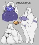  anthro belly big_breasts big_butt bikini biped boss_monster bovid breasts butt caprine clothed clothing curvy_figure dessert digital_drawing_(artwork) digital_media_(artwork) female food fur hi_res horn huge_butt looking_at_viewer mammal mature_anthro mature_female mexifurfoof obese overweight overweight_female pie robe simple_background smile solo swimwear text thick_thighs toriel undertale undertale_(series) underwear voluptuous white_body white_fur wide_hips 