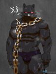 anthro bodily_fluids bulge chain clothing dagothurfanclub domestic_cat epic_games felid feline felis fortnite hi_res looking_at_viewer male mammal meowscles meowscles_(shadow) mostly_nude muscular muscular_male solo sweat underwear 