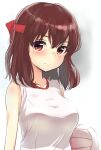  1022_deadly 1girl ball breasts brown_eyes brown_hair error girls_und_panzer headband kondou_taeko looking_at_viewer red_headband shirt short_hair sleeveless sleeveless_shirt smile solo upper_body volleyball volleyball_(object) white_shirt 