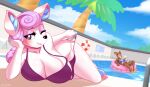  &lt;3 &lt;3_eyes 2023 alfa995 animal_crossing anthro big_breasts bikini blue_sky breasts clothed clothing cloud container cup deer diana_(animal_crossing) digital_media_(artwork) drinking_glass duo eyelashes fauna_(animal_crossing) female fingers glass glass_container glass_cup hair hi_res holding_container holding_cup holding_object hooves inflatable inner_ear_fluff inner_tube looking_at_viewer lying mammal nintendo on_side one_eye_closed outside palm_tree pink_hair plant sky smile smiling_at_viewer solo_focus swimming_pool swimwear tree tuft water wink winking_at_viewer 