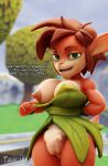  3d_(artwork) absurd_res activision anthro big_breasts blender_(software) bottomless breasts clothed clothing dialogue digital_media_(artwork) elora english_text faun_(spyro) female flashing hi_res looking_at_viewer nipples plant solo spyro_the_dragon tahlian talking_to_viewer text tree 