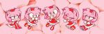  1girl amy_rose animal_ears animal_nose bad_link blush boots chibi closed_eyes closed_mouth dress furry furry_female gloves green_eyes hairband merry_bongbong multiple_views open_mouth red_dress red_footwear red_hairband sitting smile sonic_(series) tail white_gloves 