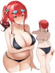  1girl absurdres afpl_(parrotz4) animal ass azur_lane back bikini black_bikini breast_hold breasts goggles goggles_on_head highres large_breasts looking_at_viewer navel orange_eyes red_hair solo starfish swimsuit thighs white_background 