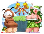  5girls :3 ? arm_behind_head ass-to-ass blonde_hair blue_sky boots breasts clenched_hands covered_navel crop_top crying dress fang goomba grass green_hair hair_over_eyes hand_on_own_hip hands_in_pocket heart highres hood hood_up kissing_thigh koopa_troopa large_breasts long_hair mario_(series) mask melon_piranha_plant melon_print midriff minuspal mole mole_on_breast mountain multiple_girls open_mouth piranha_plant print_dress print_headwear red_footwear red_shorts shirt short_hair short_shorts shorts shy_gal sky star_(symbol) super_mario_bros._wonder talking_flower_(mario) twitch_username wet wet_clothes white_hair white_shirt youtube_username 