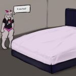  anthro bed clothed clothing deltarune dialogue furniture humanoid male nkwaru ralsei solo speech_bubble undertale_(series) 