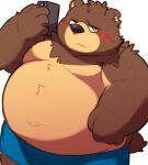  2023 96tning anthro bear belly big_belly black_nose blush brown_body cellphone clothing kemono male mammal moobs navel overweight overweight_male phone simple_background smartphone solo underwear 