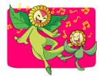  closed_eyes creature crossover dancing digimon digimon_(creature) eighth_note fang flower jazzy-90 leaf musical_note open_mouth pokemon pokemon_(creature) power_connection quarter_note rounded_corners sunflora sunflower sunflowmon 