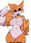  1girl animal_ears breasts closed_mouth fox fox_ears fox_girl fox_tail furry furry_female genderswap gloves highres huge_breasts large_breasts looking_at_viewer purple_eyes smile sonic_(series) tail tails_(sonic) thick_thighs thighs usa37107692 white_gloves 