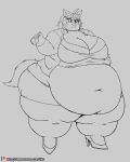  2020 absurd_res anthro big_breasts big_butt black_and_white bottomwear breasts butt cammie_(blahblah1209) canid canine clothing deep_navel female flask footwear hair hi_res high_heels huge_belly huge_breasts line_art mammal monochrome morbidly_obese morbidly_obese_anthro morbidly_obese_female navel obese obese_anthro obese_female overweight overweight_anthro overweight_female solo topwear viroveteruscy weight_gain 