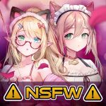  ! 2girls animal_ear_fluff animal_ears blonde_hair blue_eyes blush breasts brown_hair cat_ears character_request cleavage dot_nose dress fake_animal_ears glasses green_eyes hair_between_eyes hair_ornament heterochromia isekai:_slow_life long_hair looking_at_viewer maid_headdress medium_breasts multiple_girls nsfw_warning off_shoulder official_art pointy_ears promotional_art sign warning_sign 