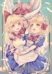  2girls blonde_hair gengetsu_(touhou) highres maid maid_headdress mugetsu_(touhou) multiple_girls ribbon short_hair siblings sisters takahashi_kouta touhou touhou_(pc-98) twins wings 