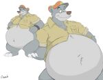  2018 anthro baloo bear belly big_belly bottomless bottomless_anthro bottomless_male canson chubby_anthro chubby_male claws clothed clothing disney fur half-closed_eyes hat headgear headwear jacket male mammal mouth_closed multiple_images narrowed_eyes navel open_mouth overweight overweight_anthro overweight_male signature slightly_chubby smile solo talespin the_jungle_book toe_claws topwear wristband 