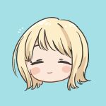  1girl blonde_hair blue_background blush chibi closed_eyes commentary_request cropped_head highres honda_sora kashikaze lonely_girl_ni_sakaraenai medium_hair simple_background smile solo 