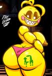  animatronic anthro avian big_breasts bird breasts butt chicken clothing female five_nights_at_freddy&#039;s five_nights_at_freddy&#039;s_2 galliform gallus_(genus) hi_res machine phasianid retweet robot scottgames smile solo thedeathcrow05 thong toy_chica_(fnaf) underwear yellow_body 