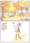  anthro brown_body clothed clothing comic deer dress female forest forest_background fungus hi_res mammal mushroom nature nature_background plant renita_reed rock solo spanish_text text tree yellow_clothing yellow_dress 