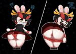  altscrabble007 anthro anus bedroom_eyes bent_over big_butt black_hair black_pupils butt clothing dress english_text exclamation_point female genitals hair hi_res kanya_(mario_plus_rabbids) lagomorph leporid looking_at_viewer looking_back mammal mario_plus_rabbids_sparks_of_hope narrowed_eyes oddrich panties pupils pussy rabbid rabbit raving_rabbids rayman_(series) seductive sharp_teeth smile solo teeth text thick_thighs ubisoft underwear undressing white_body wide_hips yellow_eyes 