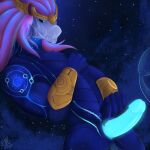  anthro asian_mythology aurelion_sol_(lol) blue_body digital_media_(artwork) dragon east_asian_mythology eastern_dragon erection genitals hair hi_res league_of_legends male mythology nude ophoffbrand penis riot_games scalie slit smile solo tail 