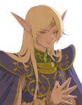  1girl armor blonde_hair blue_cape breastplate cape deedlit elf fujii_eishun green_eyes highres long_hair long_pointy_ears looking_at_viewer pointy_ears record_of_lodoss_war shoulder_armor smile very_long_hair 