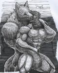  abs anthro beard biceps body_hair butt canid canine chest_hair duo embrace eyes_closed facial_hair forced forced_kiss hairy_arms hairy_legs hi_res hug human kissing male male/male mammal muscular muscular_anthro muscular_human muscular_male nipples pecs pinumontbalou profanity rape size_difference spread_legs spreading story story_in_description tail were werecanid werecanine werewolf 