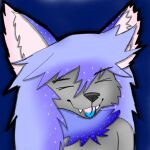  1:1 2023 absurd_res anthro canid canine canis digital_drawing_(artwork) digital_media_(artwork) domestic_dog eyes_closed fur grey_body grey_fur hair hi_res male mammal multicolored_hair multicolored_tongue purple_hair signature solo space star tongue wolf youkairyu 