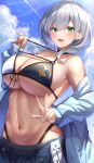 bikini breasts cleavage grey_hair highres hololive jacket large_breasts menmen_(menmen13s) midriff navel open_clothes open_jacket shirogane_noel short_hair skirt smile swimsuit underboob 