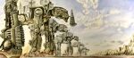  at-at bonbon20170916 cliff cloud colored_pencil_(medium) commentary_request dust highres no_humans spacecraft star_wars star_wars:_the_last_jedi traditional_media 