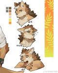  1boy bara cropped cropped_shoulders expressions facial_hair fangs furrification furry furry_male gh_himainu highres male_focus mature_male muscular muscular_male original pectorals pleading_eyes short_hair sideburns sparkling_aura stubble tearing_up thick_eyebrows yawning 