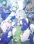  2girls 3others ass bestiality blue_eyes blue_tongue breasts censored_clitoris character_request colored_tongue duel_monster green_eyes highres large_breasts long_hair multiple_girls multiple_others nami_qi no_panties pointy_ears rabbit sex short_hair spread_legs tearlaments_havnis tearlaments_merrli tiara veil yu-gi-oh! 