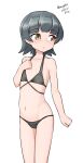  1girl absurdres arare_(kancolle) bikini black_bikini black_hair blunt_bangs brown_hair cowboy_shot flat_chest highres kantai_collection looking_back low_twintails maru_(marg0613) navel one-hour_drawing_challenge short_hair solo swimsuit twintails 