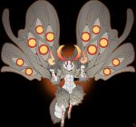  2022 antennae_(anatomy) anthro arm_tuft arthropod back_wings big_wings biped black_background cheek_tuft digitigrade facial_tuft featureless_chest featureless_crotch fire front_view fuf green_body hi_res insect insect_wings leg_tuft lepidopteran magic male moth multicolored_body neck_tuft nude simple_background spread_wings thorax tuft two_tone_body white_body wings 